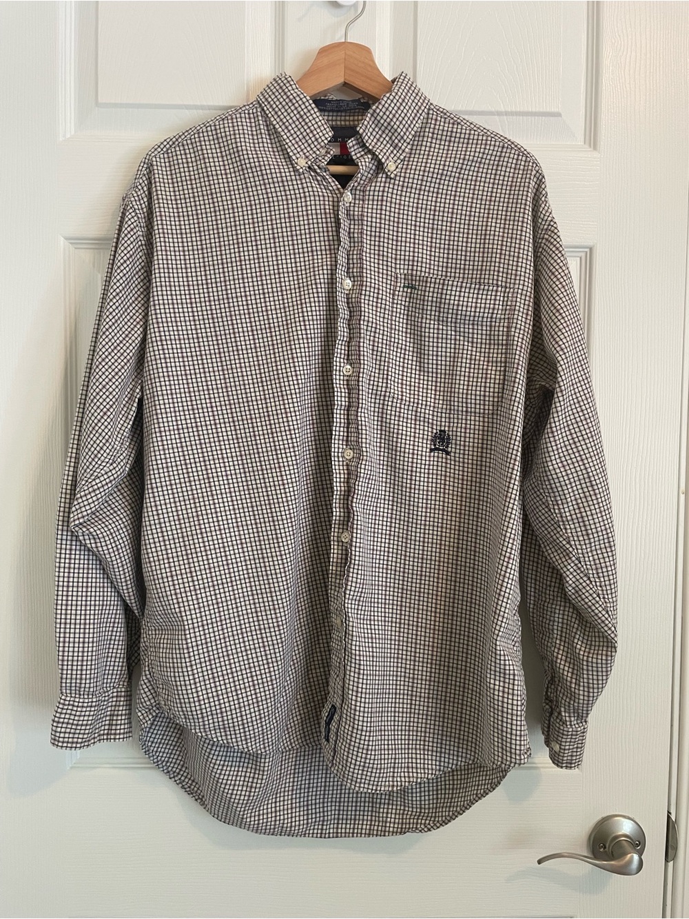 Vintage 90’s Tommy Hilfiger Long Sleeve Button Down Micro Plaid Men’s Medium